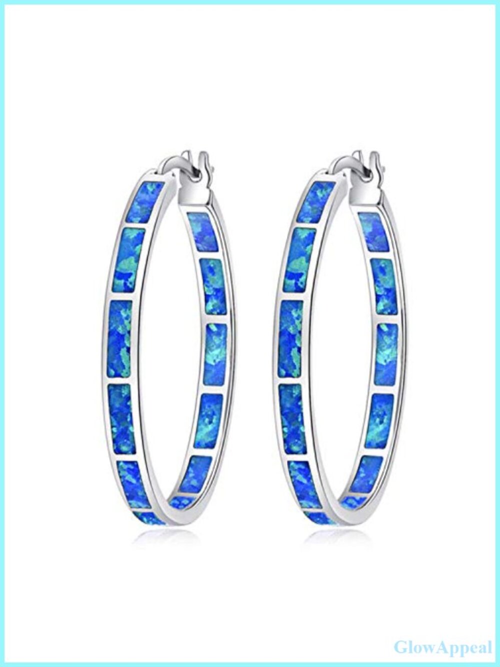 Opal Hoop Earrings 32mm White Gold Plated Rhodium Finish Latch Back